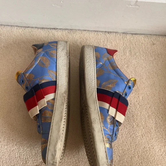 GUCCI Ace Sneakers Crystal Sylvie Blue Lace Size 9.5 | IT 39.5 - Picture 4 of 6